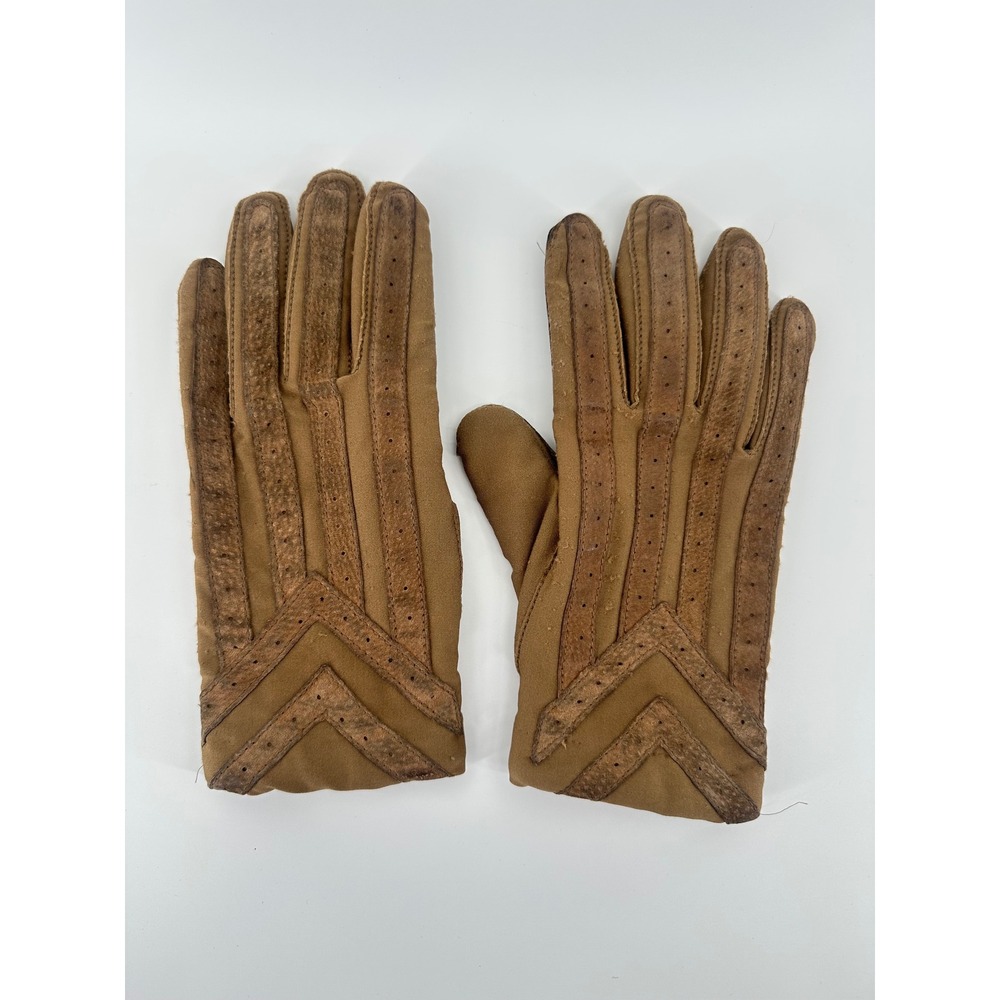 Vintage Isotoner Warm-Ups by Aris Tan Leather Trim Driving Gloves Large Mens
